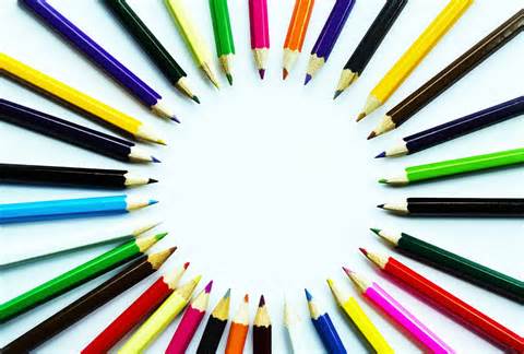 colored pencils with tips pointing inward to form a circle