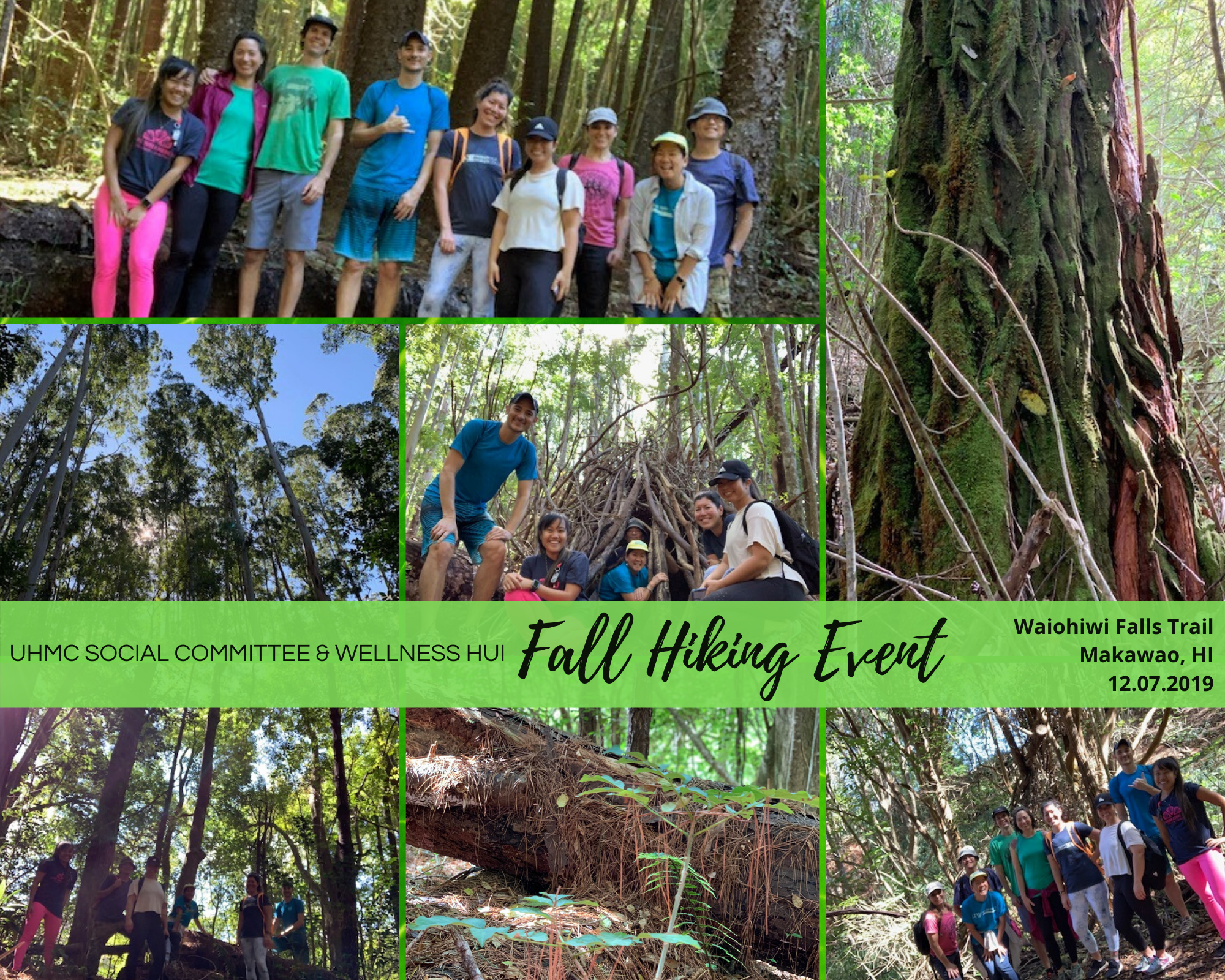 UHMC Social Committee and Wellness Hui members enjoy nature while hiking the Waiohiwi Falls in Makawao, Maui