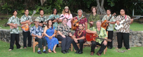 The staff and students of the Institute of Hawaiian Music's first cohort. Spring 2013. Photo courtesy John Henry.
